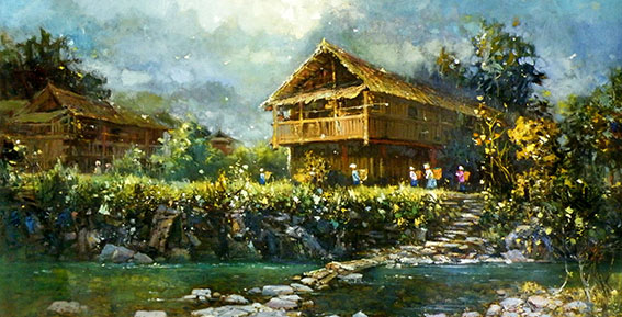苏延龄作品3《 欢乐的山村》规格：145cmx75cm